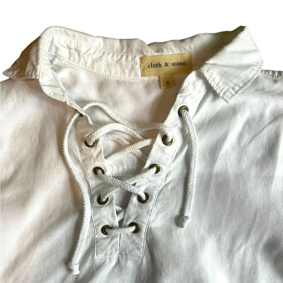 Cloth & Stone Anthropologie Loose Fit White Long Sleeve Lace Up Tunic Size Small - Picture 5 of 10